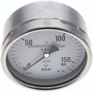 Manometer waagerecht 100mm, 0 - 160 mbar, G 1/2"