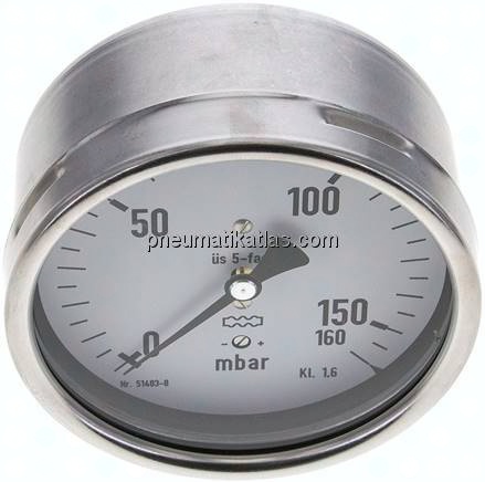 Manometer waagerecht 100mm, 0 - 160 mbar, G 1/2"