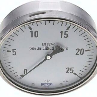 Manometer waagerecht (CrNi/Ms), 160mm, 0 - 25 bar