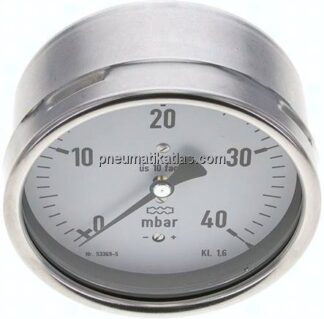 Manometer waagerecht 100mm, 0 - 40 mbar, G 1/2"
