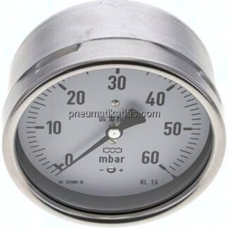 Manometer waagerecht 100mm, 0 - 60 mbar, G 1/2"