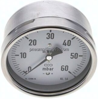 Manometer waagerecht 100mm, 0 - 60 mbar, G 1/2"