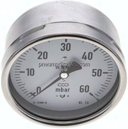 Manometer waagerecht 100mm, 0 - 60 mbar, G 1/2"