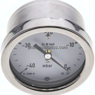Manometer waagerecht 63mm, -0,04 bar bis 0 bar mbar, G 1/4"