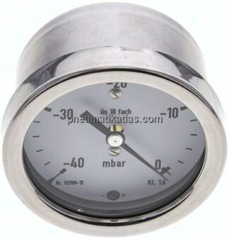 Manometer waagerecht 63mm, -0,04 bar bis 0 bar mbar, G 1/4"