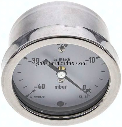 Manometer waagerecht 63mm, -0,04 bar bis 0 bar mbar, G 1/4"