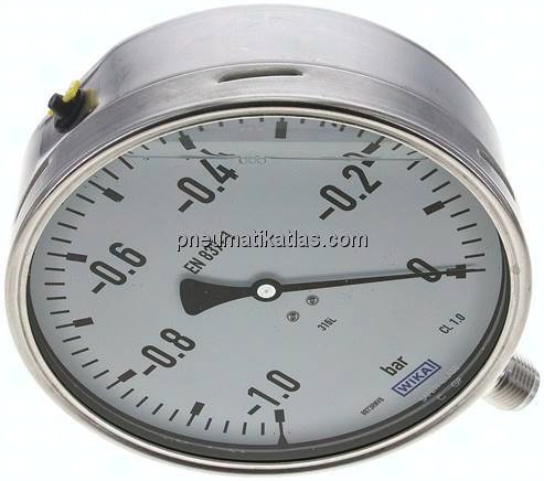 Chemie-Glycerin-Manometer senkrecht,160mm, -1 bis 0 bar