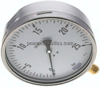 Manometer senkrecht (CrNi/Ms), 160mm, 0 - 25 bar