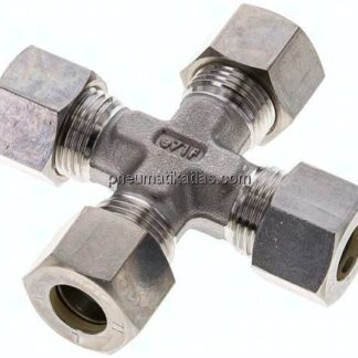 Kreuz-Schneidringverschraubung 12 L (M18x1,5), Klemmring 1.4571 (NC)