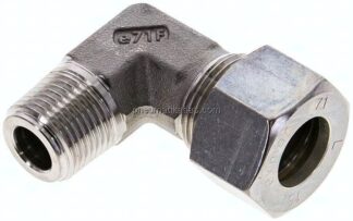 Winkel-Schneidringverschraub. M 18x1,5 (konisch)-15 L (M22x1,5), Klemmring 1.4571 (NC)