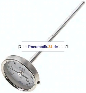 Bimetallthermometer, waagerecht D63/0 bis +120°C/200mm