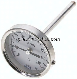 Bimetallthermometer, waagerecht D63/0 bis +160°C/100mm