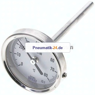 Bimetallthermometer, waagerecht D63/0 bis +80°C/100mm