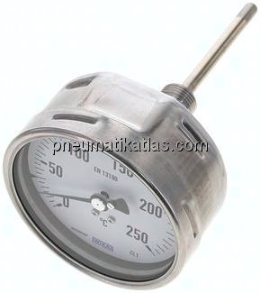 Bimetallthermometer, waagerecht D100/0 bis +250°C/100mm