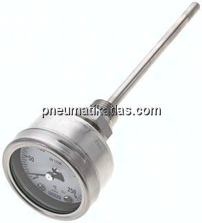 Bimetallthermometer, waagerecht D63/0 bis +250°C/160mm