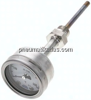 Bimetallthermometer, waagerecht D63/0 bis +500°C/100mm