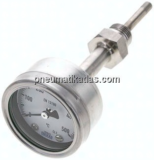 Bimetallthermometer, waagerecht D63/0 bis +500°C/63mm