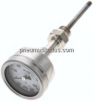 Bimetallthermometer, waagerecht D63/0 bis +600°C/100mm