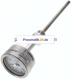 Bimetallthermometer, waagerecht D63/0 bis +600°C/160mm