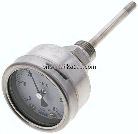 Bimetallthermometer, waagerecht D63/0 bis +60°C/100mm