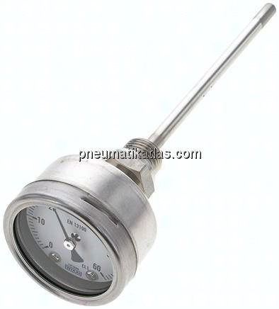 Bimetallthermometer, waagerecht D63/0 bis +60°C/160mm