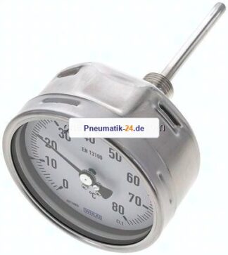 Bimetallthermometer, waagerecht D100/0 bis +80°C/100mm