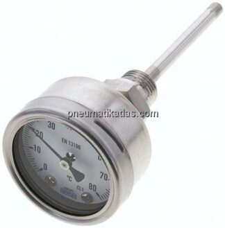 Bimetallthermometer, waagerecht D63/0 bis +80°C/100mm