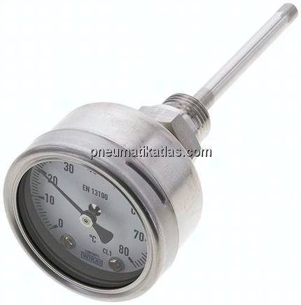 Bimetallthermometer, waagerecht D63/0 bis +80°C/100mm