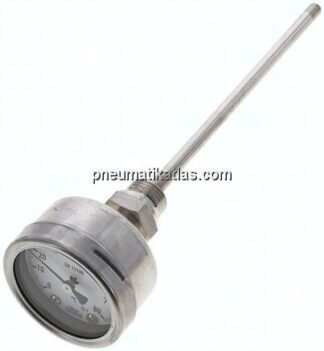 Bimetallthermometer, waagerecht D63/0 bis +80°C/200mm