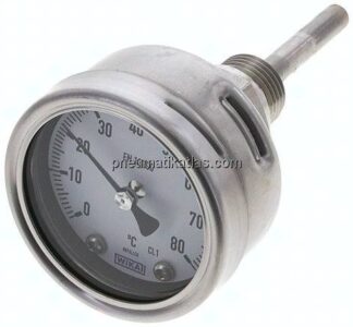 Bimetallthermometer, waagerecht D63/0 bis +80°C/63mm