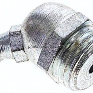45° Kegelschmiernippel, R 1/4", Stahl verzinkt (6-kant)