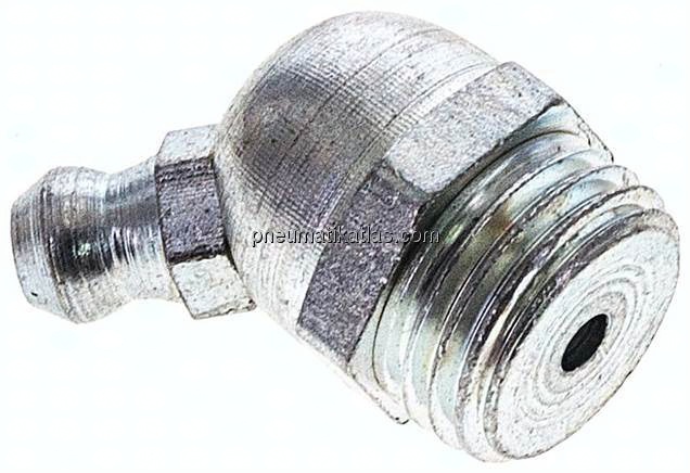 45° Kegelschmiernippel, R 1/4", Stahl verzinkt (6-kant)