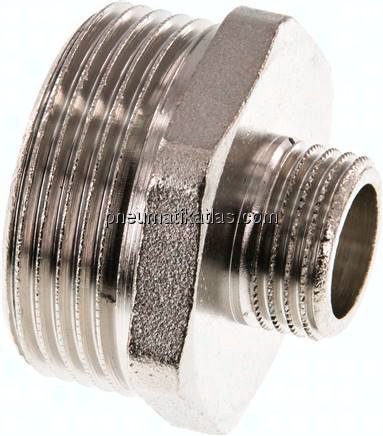 Doppelnippel G 1-1/4"-G 1/2", Messing vernickelt