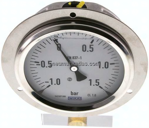 Glycerin-Einbaumanometer,Frontring, 100mm, -1 bis 1,5 bar