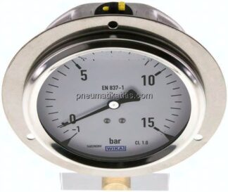 Glycerin-Einbaumanometer,Frontring, 100mm, -1 bis 15 bar