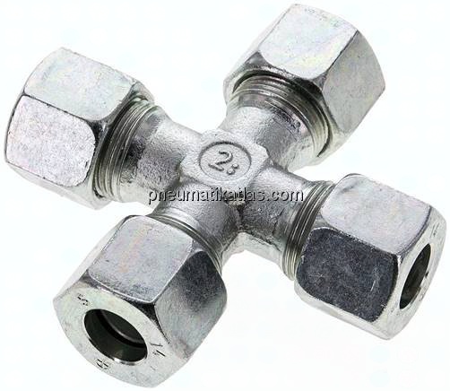 Kreuz-Schneidringverschraubung 14 S (M22x1,5), Stahl verzinkt