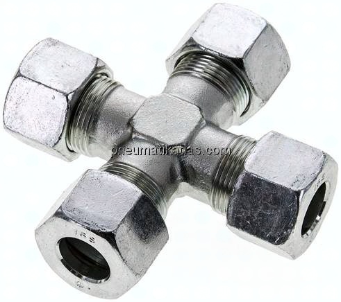 Kreuz-Schneidringverschraubung 16 S (M24x1,5), Stahl verzinkt