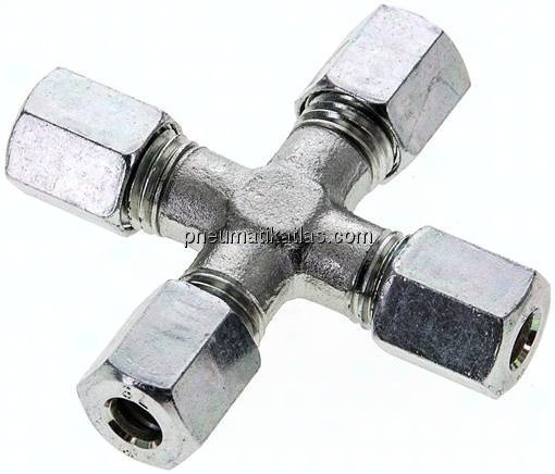 Kreuz-Schneidringverschraubung 6 L (M12x1,5), Stahl verzinkt