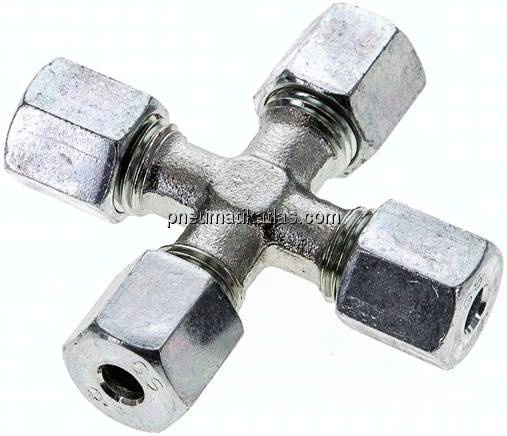 Kreuz-Schneidringverschraubung 6 S (M14x1,5), Stahl verzinkt