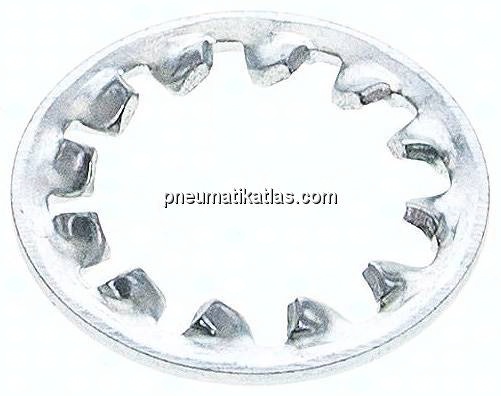 Zahnscheibe DIN 6797J, innengezahnt, 3,2mm (M 3), Stahl verzinkt