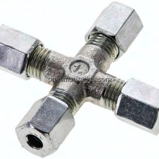 Kreuz-Schneidringverschraubung 4 LL (M8x1), Stahl verzinkt