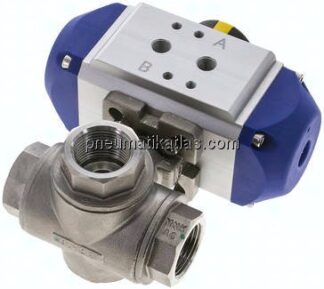 Pneumat. 3-Wege-Kugelhahn (L), doppeltwirkend, G 3/4", ES