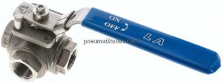 3-Wege Kugelhahn, Edelstahl, T-Bohrung, G 3/4", 0 - 63bar