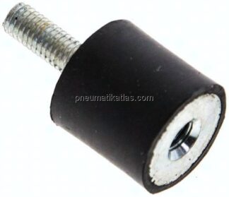 Gummi-Metall-Puffer (Typ B) 20x20mm, M 6(AG)/M 6(IG), Stahl verzinkt