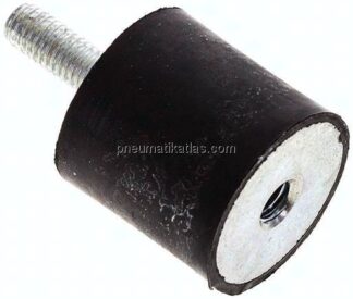 Gummi-Metall-Puffer (Typ B) 25x25mm, M 6(AG)/M 6(IG), Stahl verzinkt