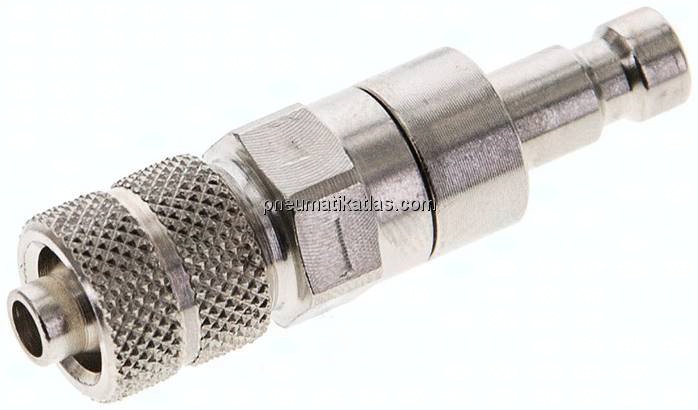 Kupplungsstecker (NW2,7) 6x4mm Schlauch, Messing vernickelt