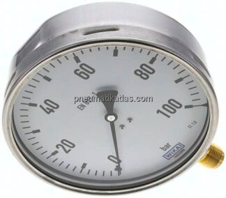 Manometer senkrecht (CrNi/Ms), 160mm, 0 - 100 bar