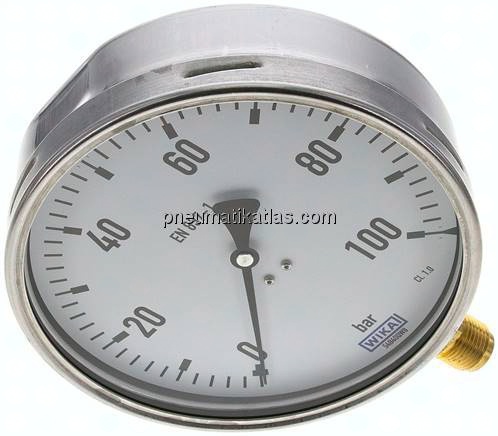 Manometer senkrecht (CrNi/Ms), 160mm, 0 - 100 bar
