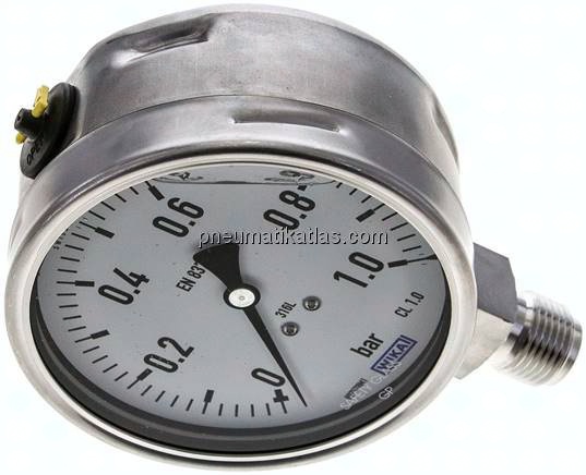 Chemie-Glycerin-Manometer senkrecht,100mm, 0 - 1 bar