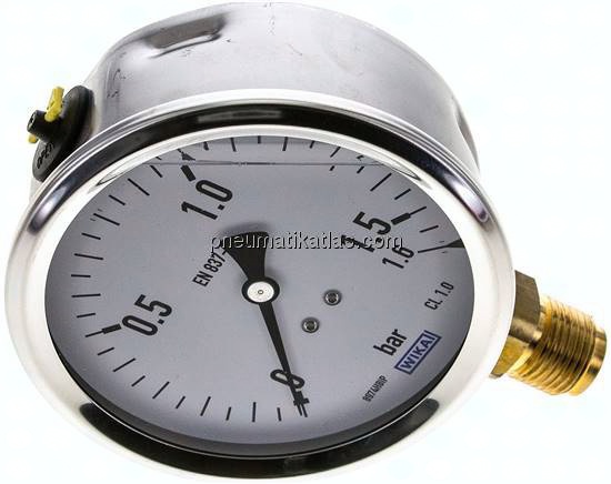 Glycerin-Manometer senkrecht (CrNi/Ms),100mm, 0 - 1,6 bar